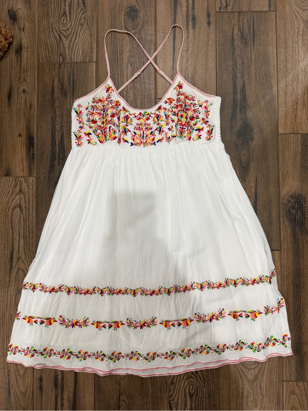 Chelsea & Violet White Sundress with Multicolor Floral Embroidery